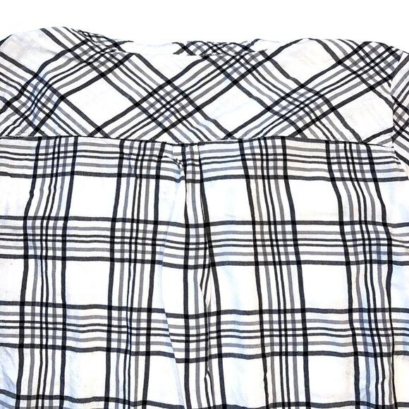 mySTYL Womens Shirt Top Plaid Button Up Long Sleeve Black White Pullover Large - Picture 6 of 9